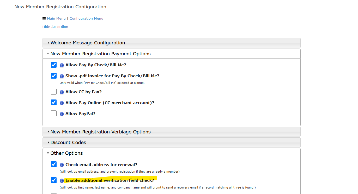Configuration page with checkboxes. Highlighted option: 