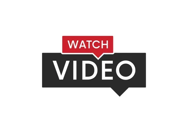 Watch video button with black rectangle and white text, red 