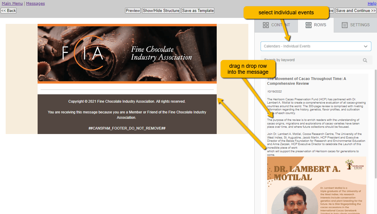 Screenshot of a website with an email message and search bar highlighted.