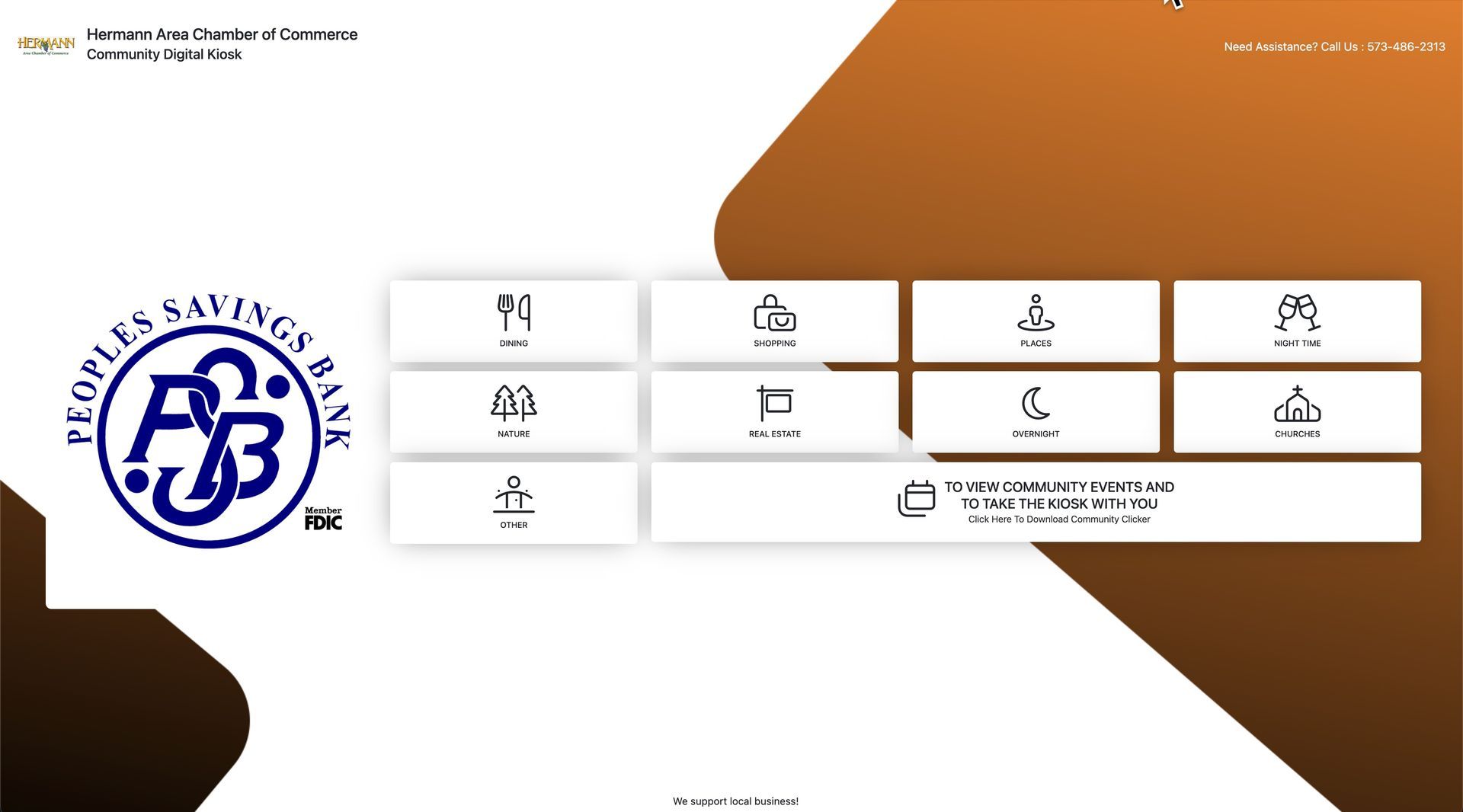 People's Savings Bank website with logo, and menu options on a white and brown background.