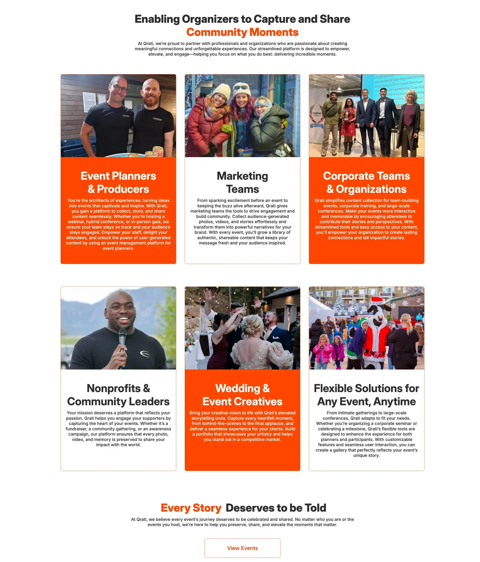 Promotional graphic: Various event photos with text, targeted to event planners, marketers, corporate teams, nonprofits, and more.