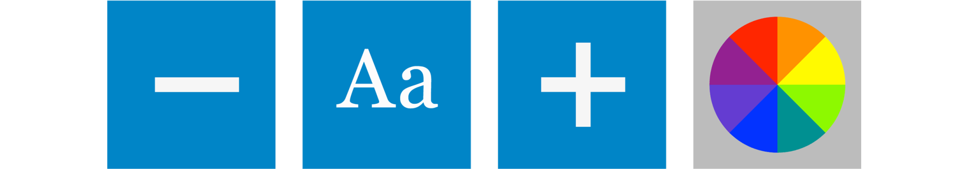 Blue squares with white symbols: minus sign, 