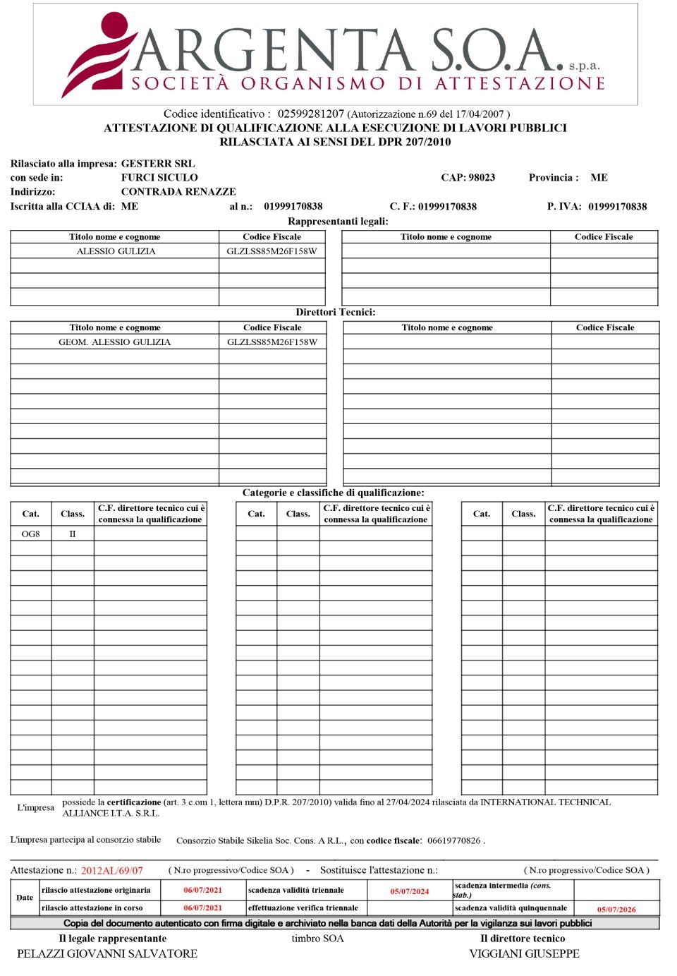 Attestazione di qualità Gesterr