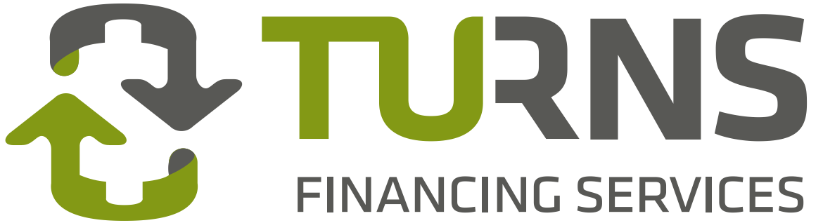 A logo for turns financing services with an arrow pointing up and down.