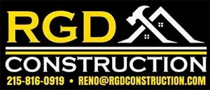 A yellow and white logo for rgd construction