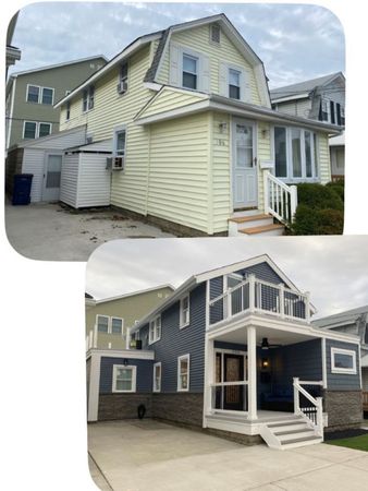 Two pictures of a house before and after being painted