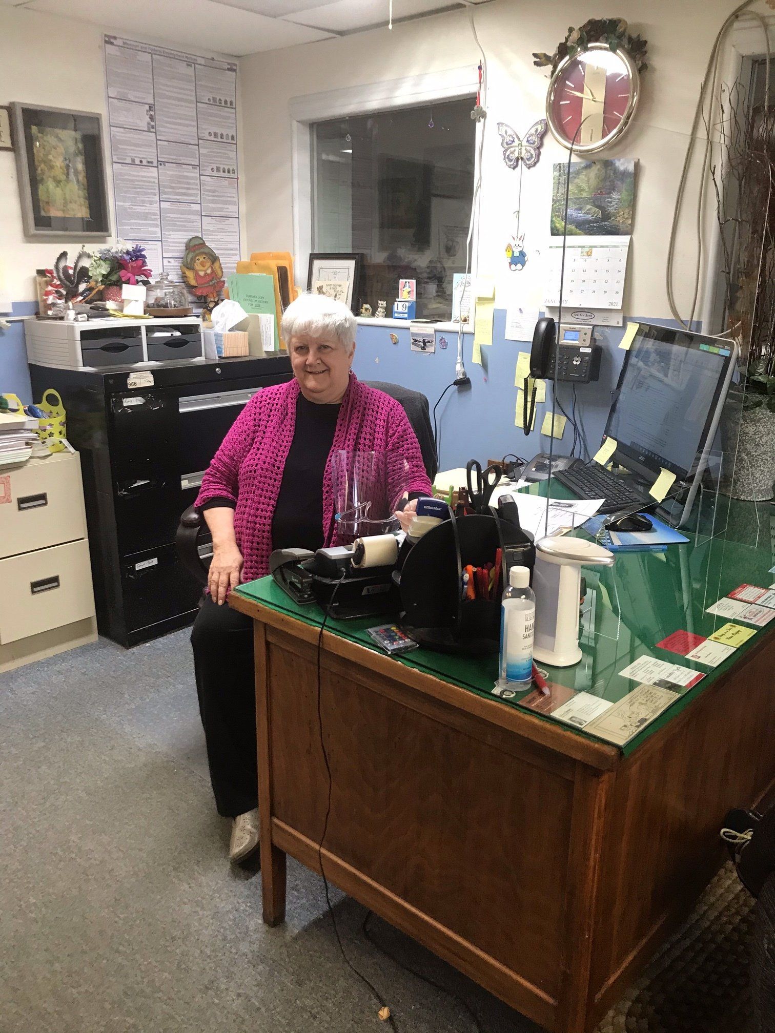 Lady in Pink Sitting on the Office Chair — Desloge, MO — Eaton Tax Service