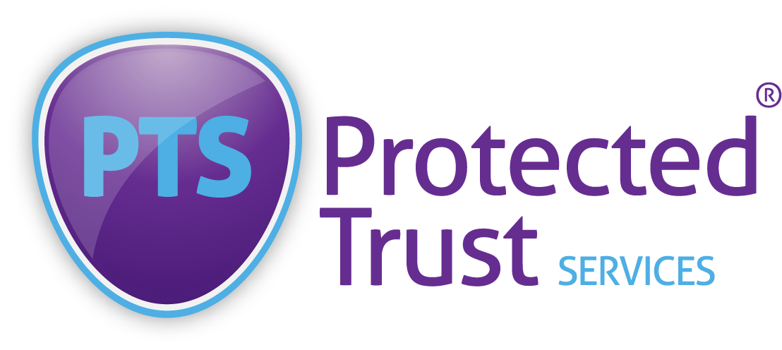The logo for pts protected trust services is purple and blue.