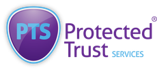 The logo for pts protected trust services is purple and blue.