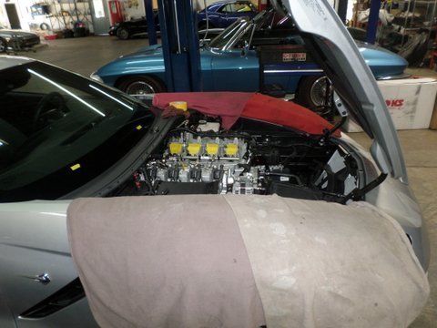 Car Engine Being Repaired — Pipersville, PA — The Vette Shop
