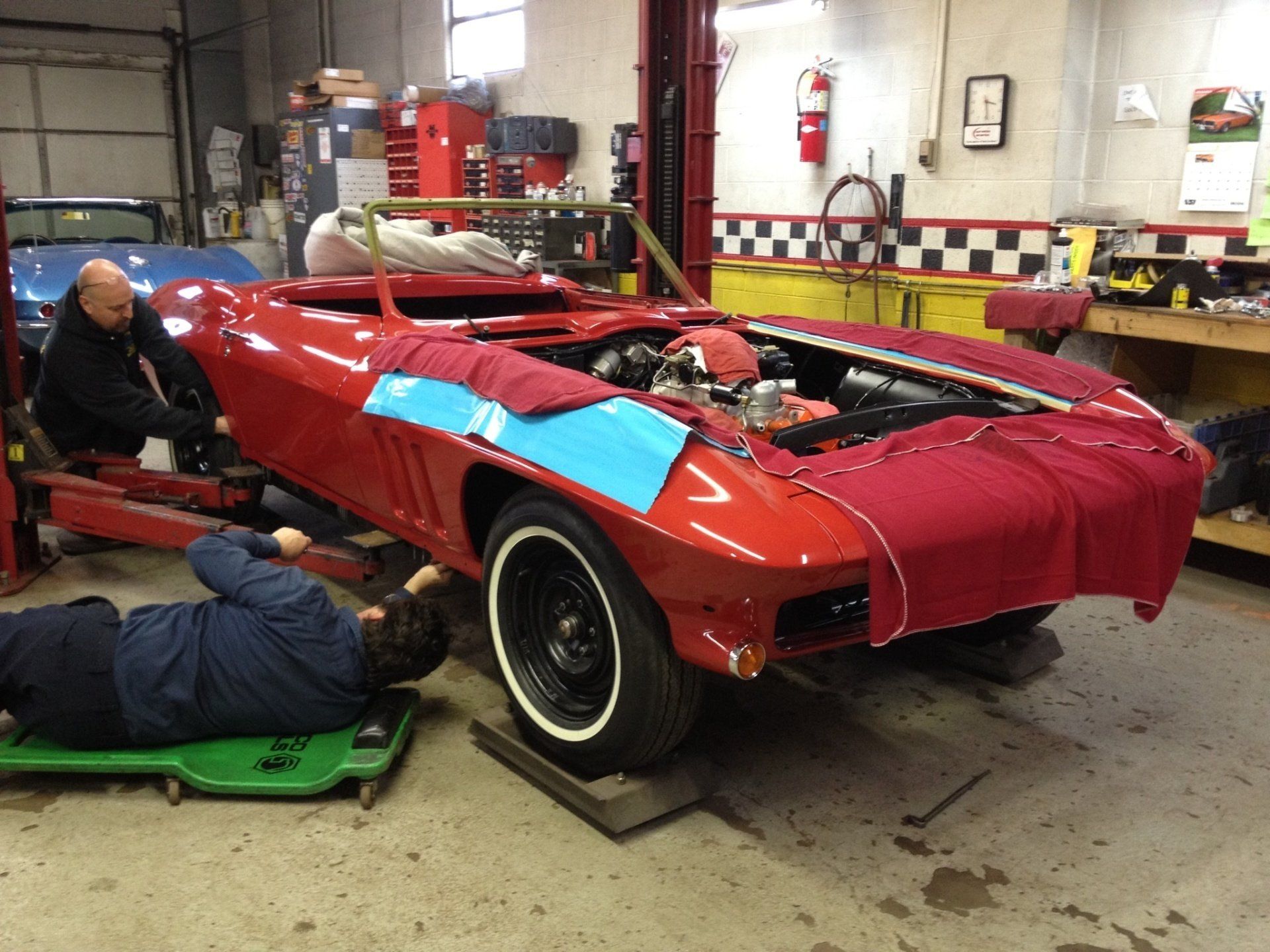 1965 Red Corvette Under Repair — Pipersville, PA — The Vette Shop
