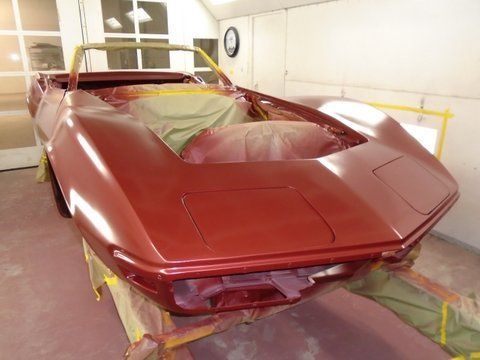 1970 Maroon Corvette Spray Painting — Pipersville, PA — The Vette Shop