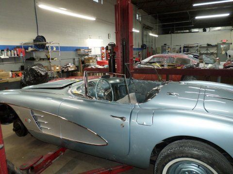 1958 Silver Blue Corvette Before Repair — Pipersville, PA — The Vette Shop
