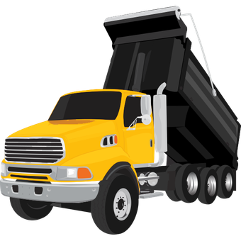 an orange dump truck with a black bed is on a white background .