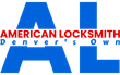 The logo for american locksmith denver 's own is blue and red.