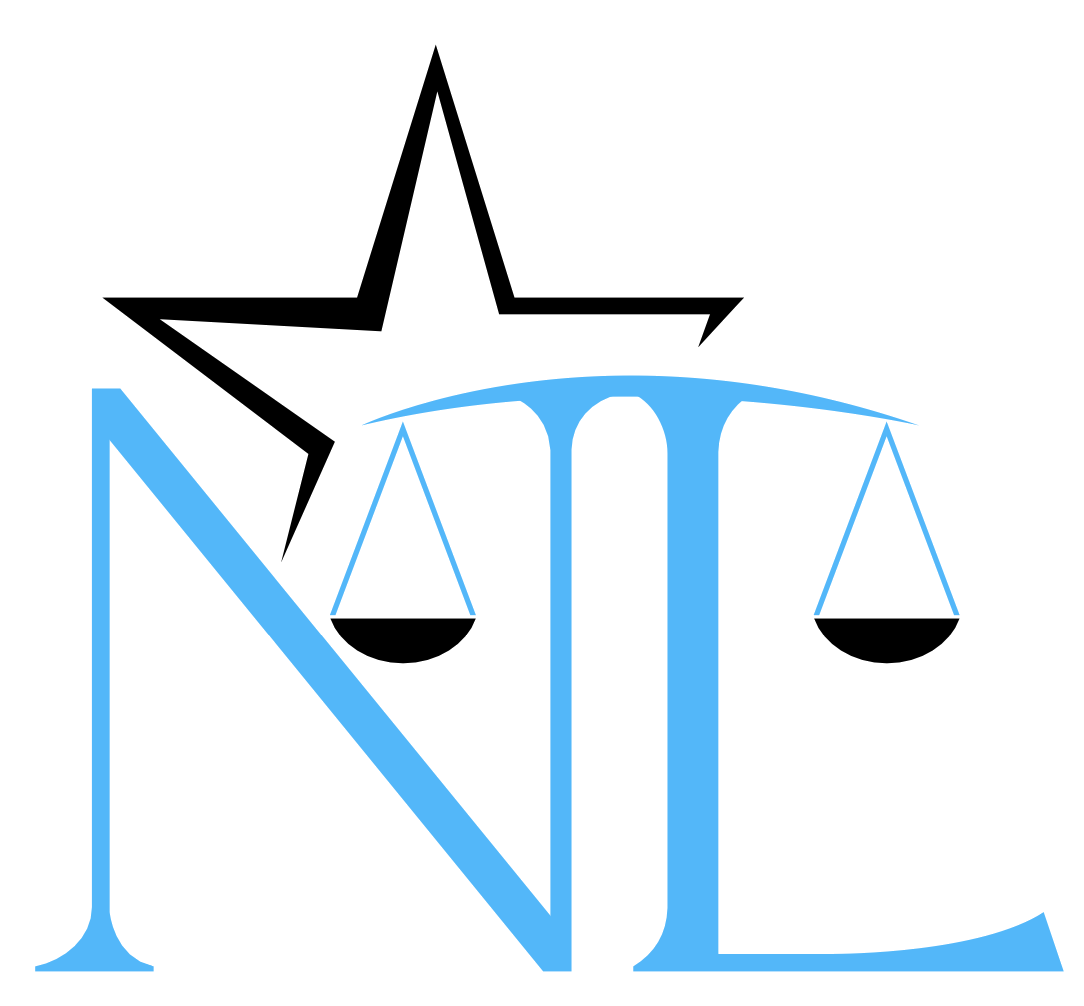 A blue logo with a star and scales of justice