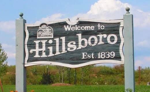A sign that says welcome to hillsboro est 1839