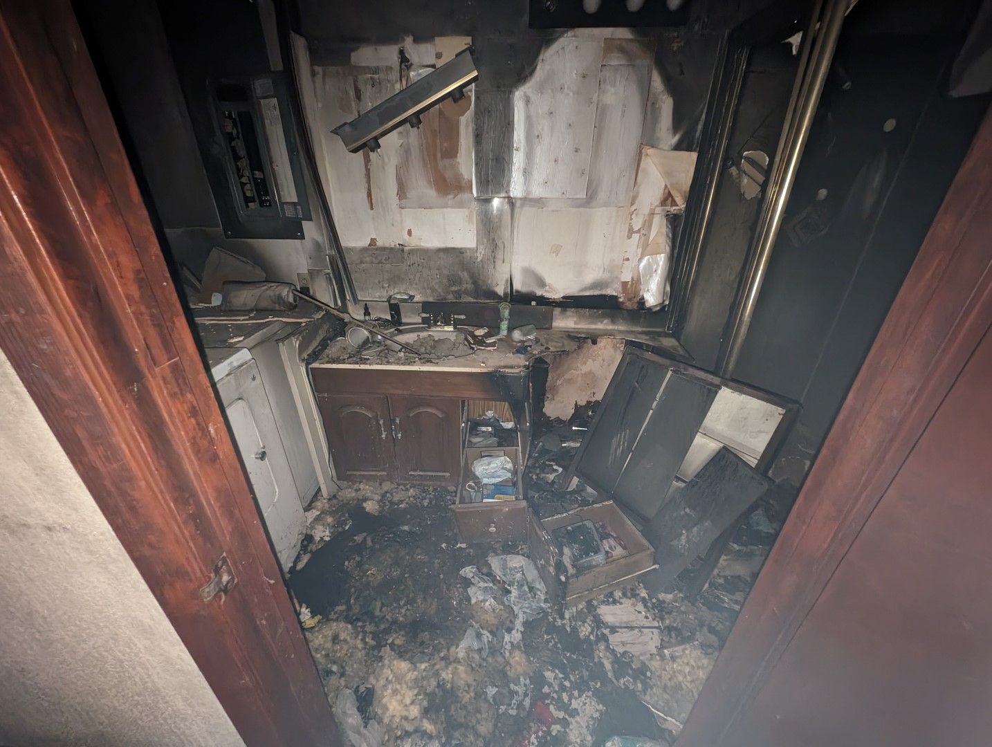 A room that has been damaged by a fire