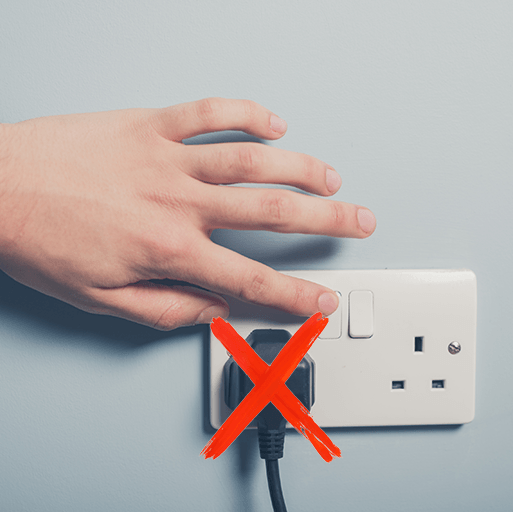 image of electrical outlet with red 'X' on it