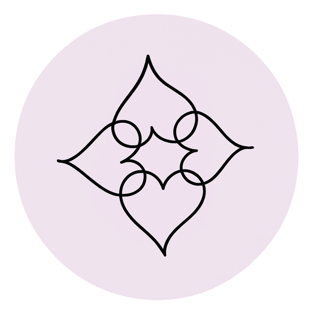 Diseño en forma de corazón negro dentro de un círculo de color violeta claro.