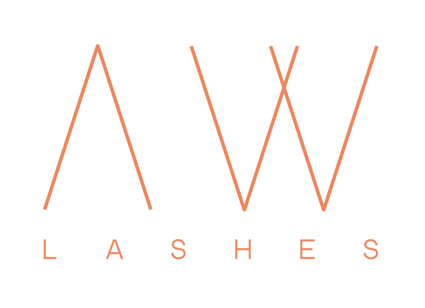 Logo for AW Lashes featuring the letters AW in a thin, light orange font, with the word LASHES below in the same color.