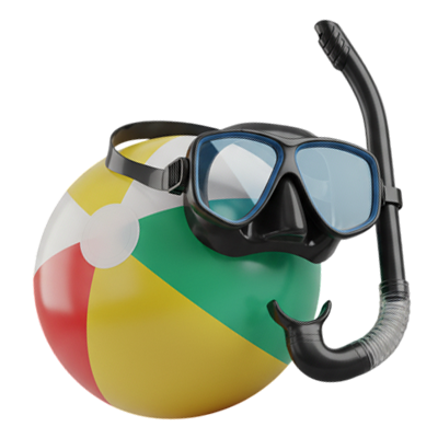Beach ball wearing snorkel and mask.