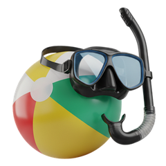 Beach ball wearing snorkel and mask.