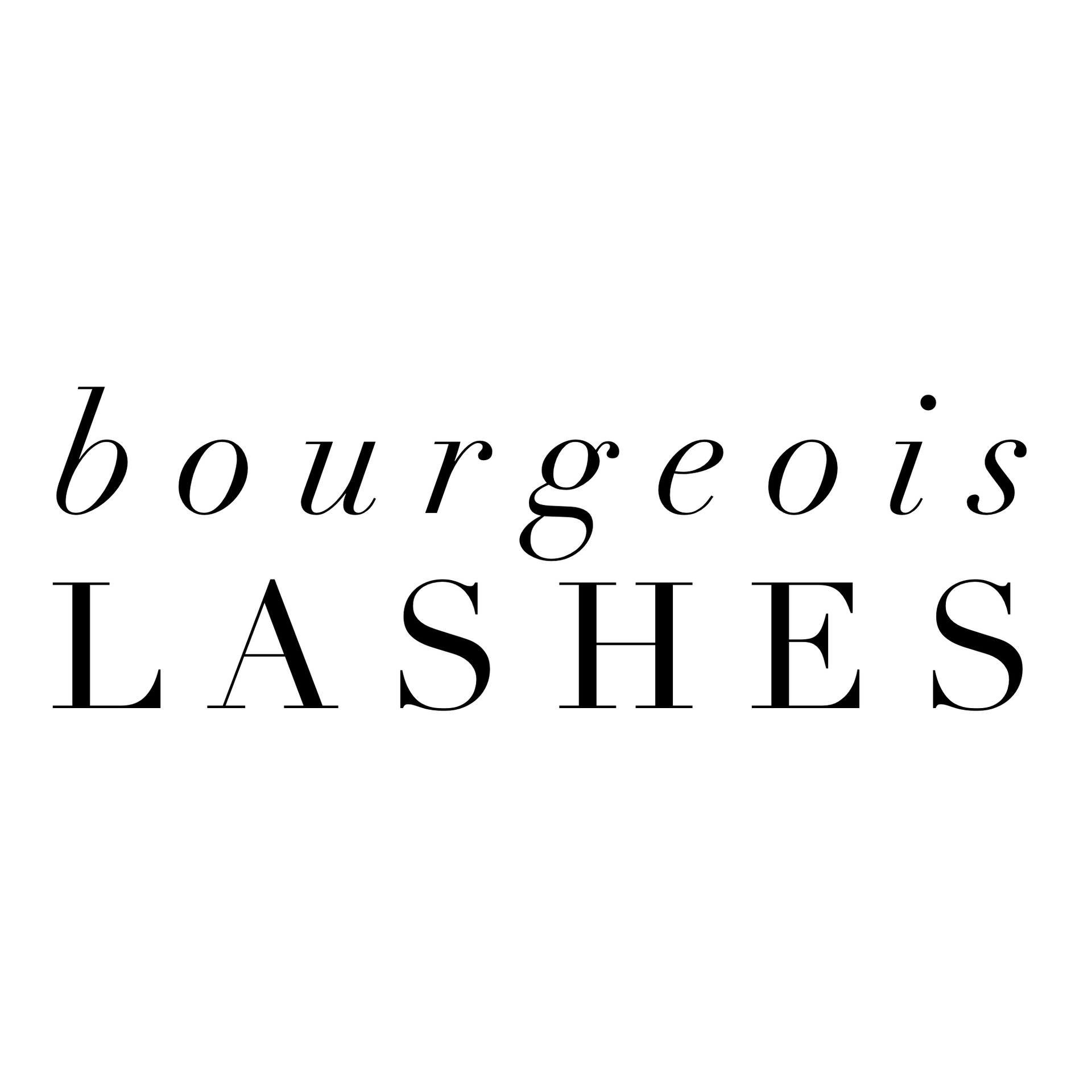 A black and white logo for bourgeois lashes on a white background.
