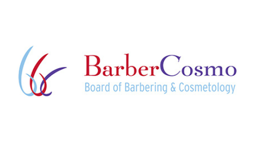 The logo for the barber cosmo board of barbering and cosmetology