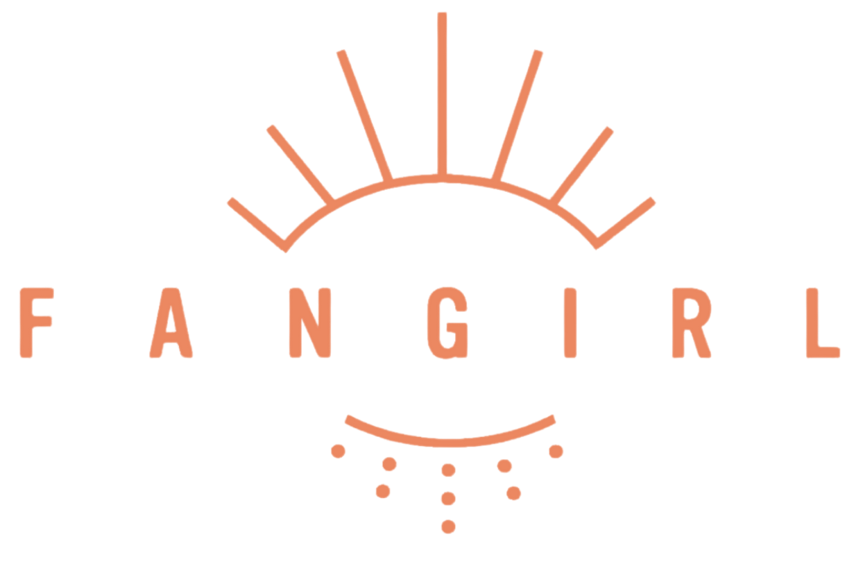 A minimalist, peach-colored logo reading 