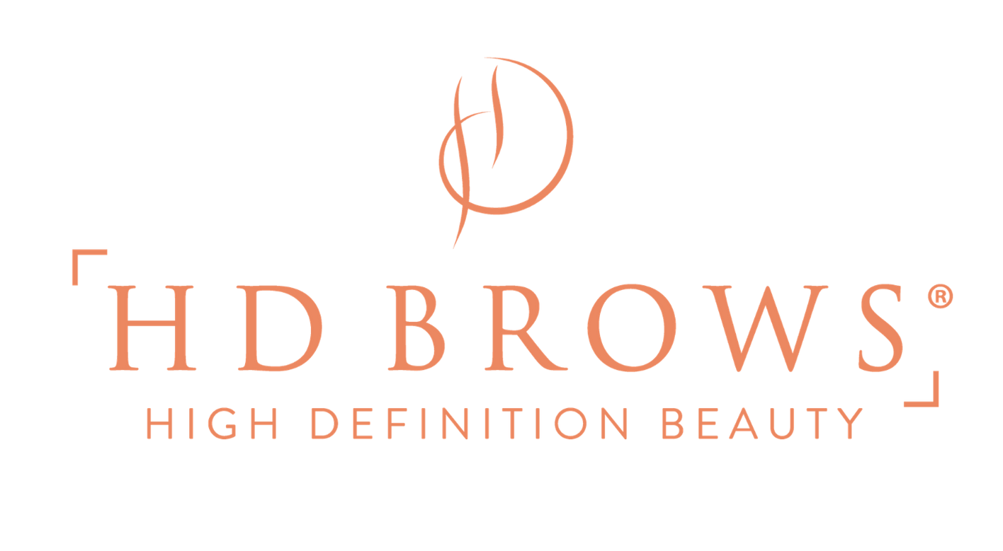 Logo for HD Brows, featuring elegant copper-toned serif text that reads 