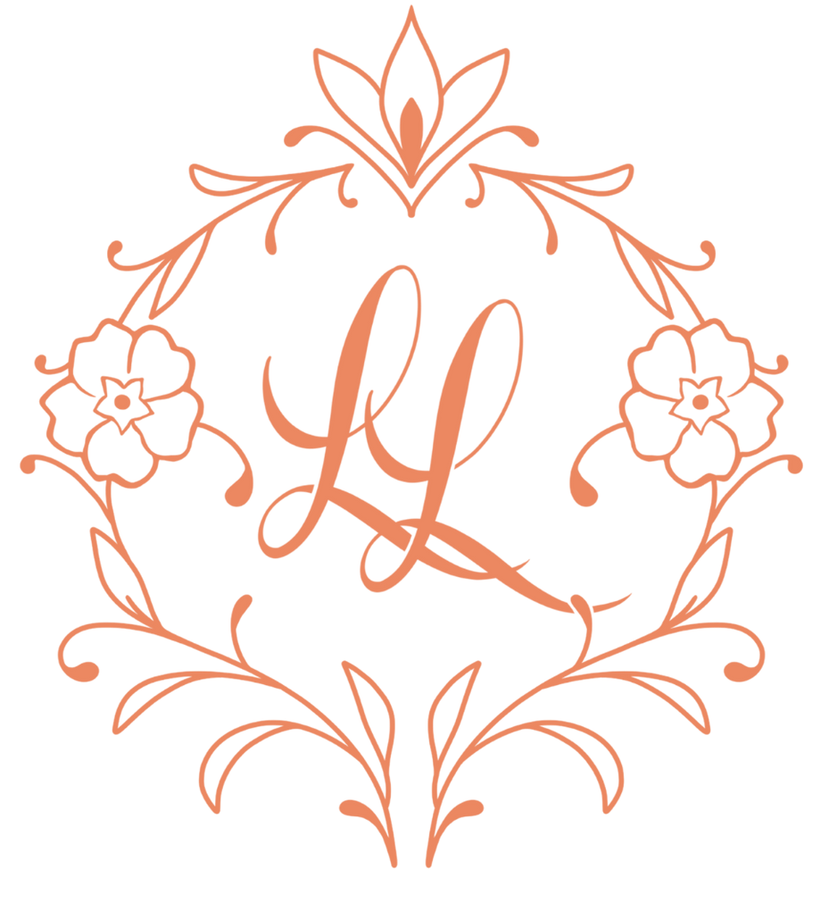 A light orange floral-themed monogram logo featuring the letters 