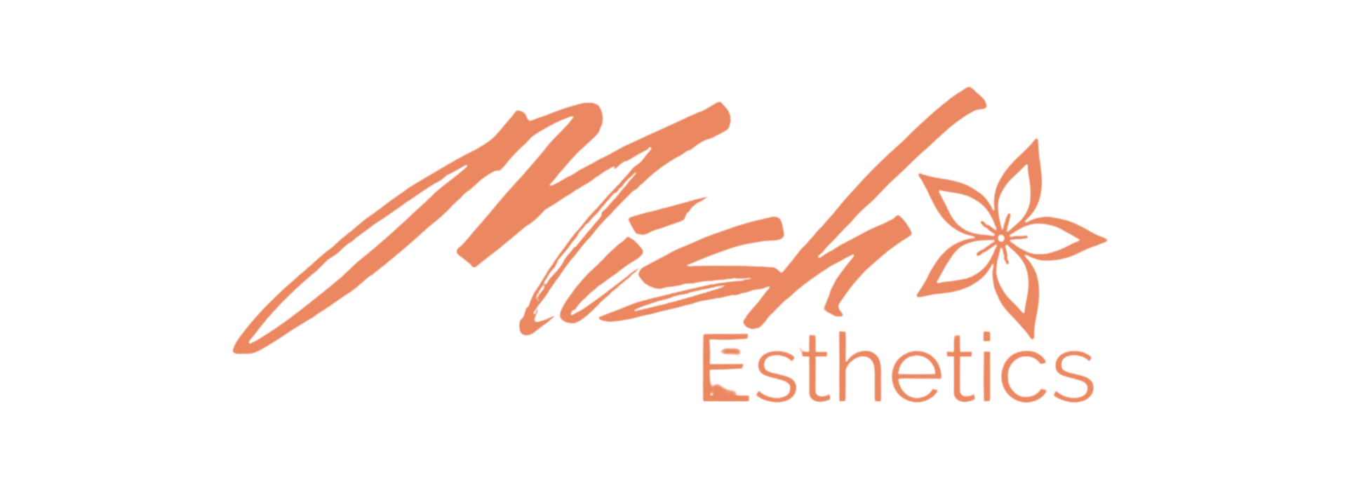The Mish Esthetics logo in peach, featuring stylized, handwritten-style text and a small flower icon to the right.