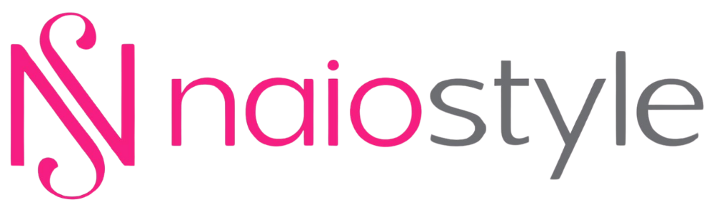 The logo for naiostyle is pink and gray on a white background.
