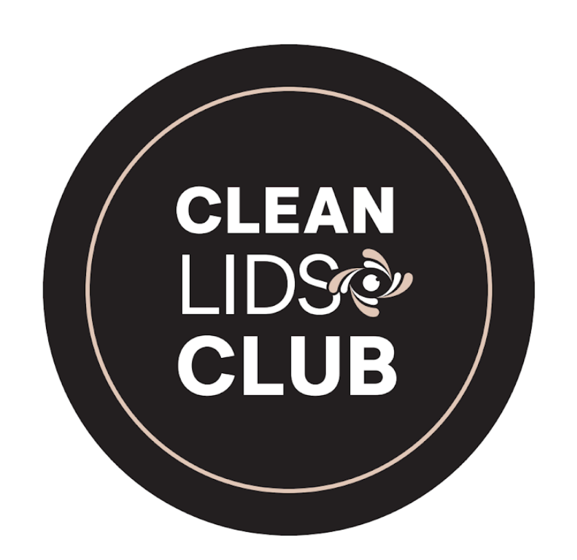 A black circle with the words clean lids club written inside of it.