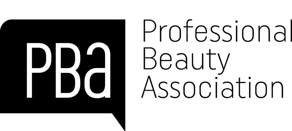 The logo for the professional beauty association is black and white.