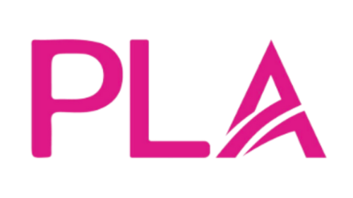 The word pla is written in pink on a white background.