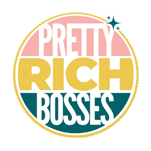 A logo that says pretty rich bosses in a circle