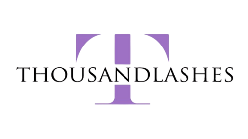 The logo for thousand lashes is purple and white.
