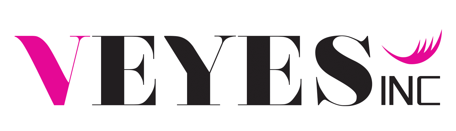 A pink and black logo for veyes inc.