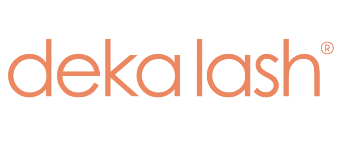 The Deka Lash brand logo in light orange text on a white background.