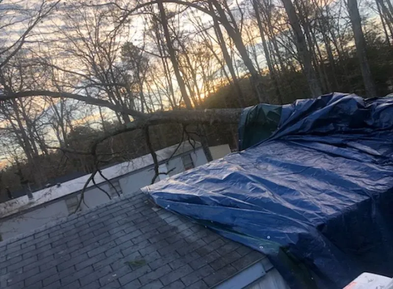 Tree Falls On Roof Of Home After Huge Storm - Charles City, VA - Bottoms Bridge Tree Service