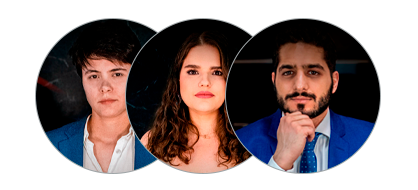 Três pessoas em círculo, dispostas horizontalmente. 