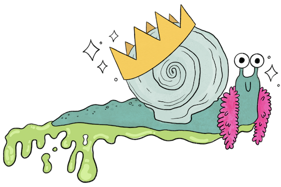 Cartoon image of a snail queen for Party Animal Publishing Services