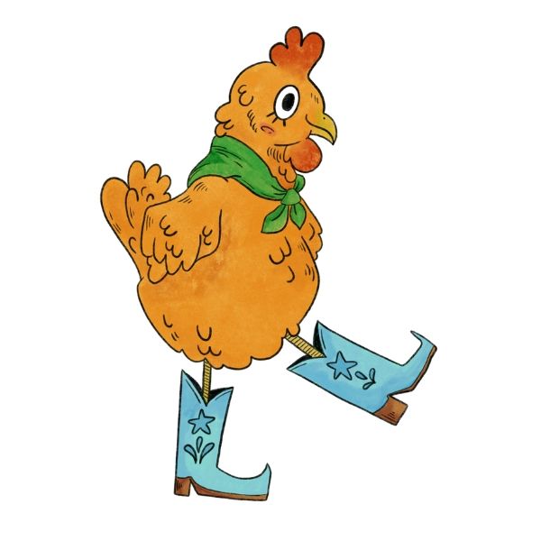 Cartoon image of a rooster strutting for Party Animal Publishing Services