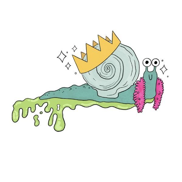 Cartoon image of a snail queen for Party Animal Publishing Services