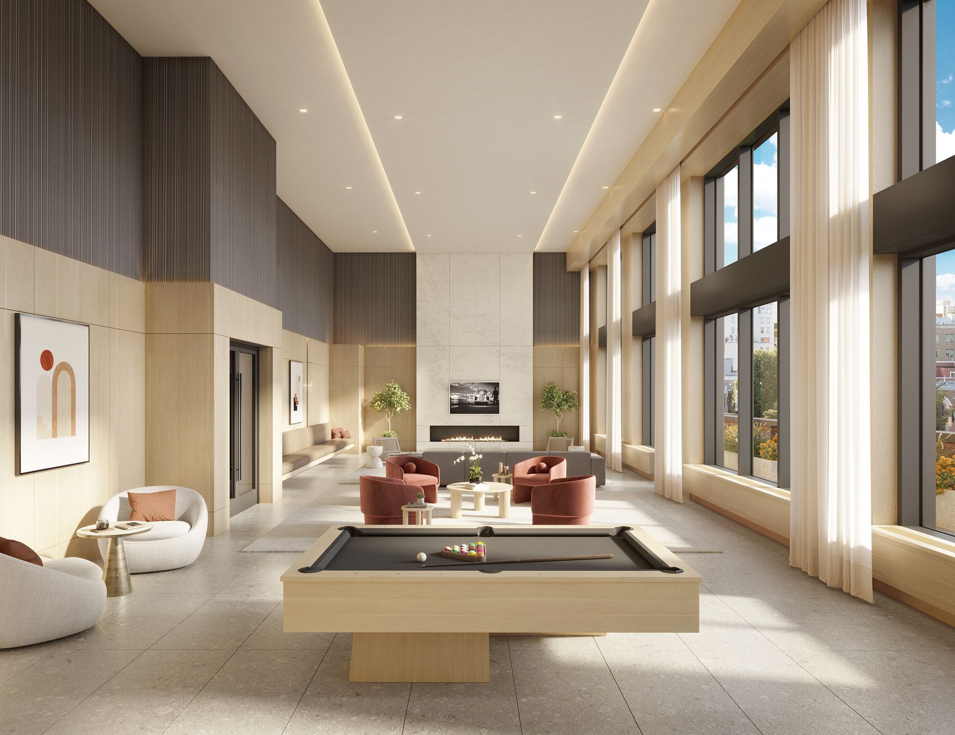 An artist 's impression of a living room with a pool table