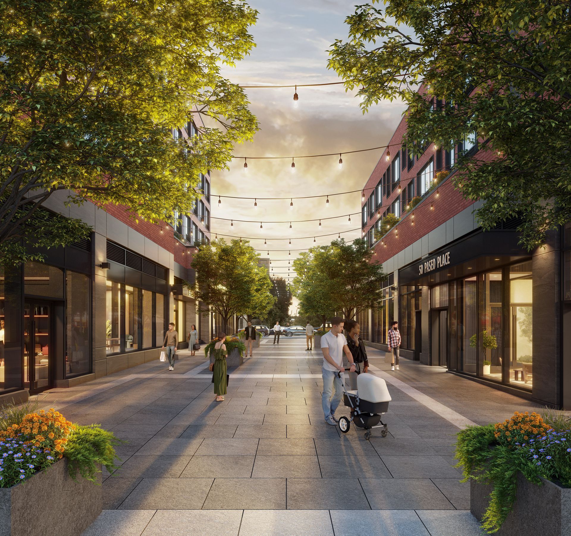An artist 's impression of a shopping pedestrian walkway