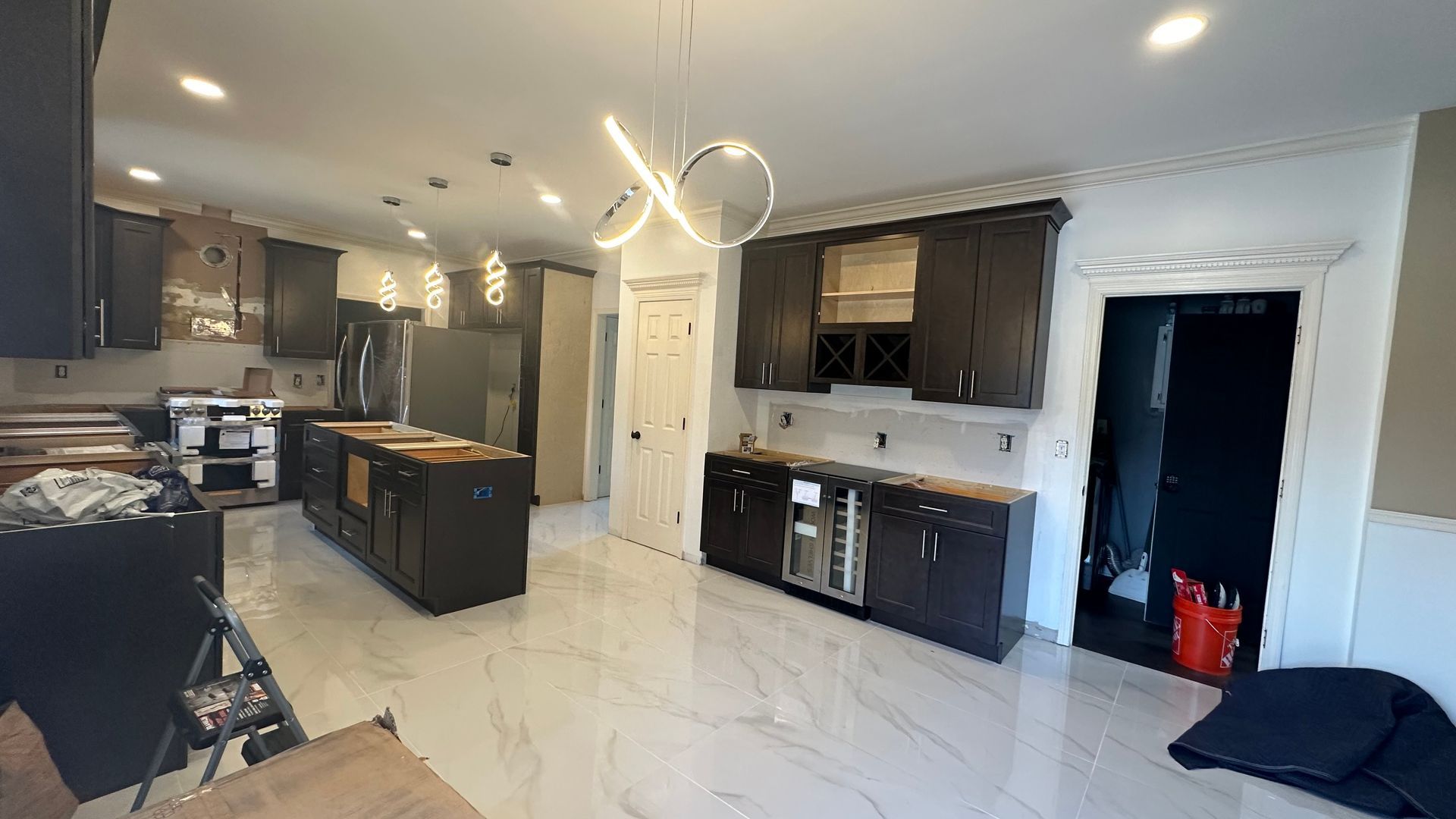 A kitchen is being remodeled in a house.