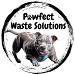 A logo for pawfect waste solutions with a picture of a dog